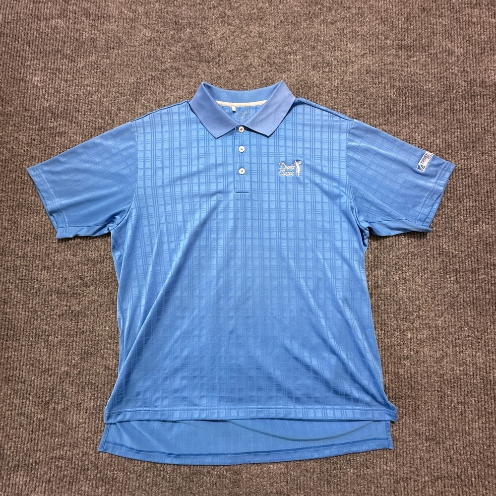Adidas Climacool Dunes Classic Mens Golf Polo Shirt L Blue Plaid Short‎ Sleeve